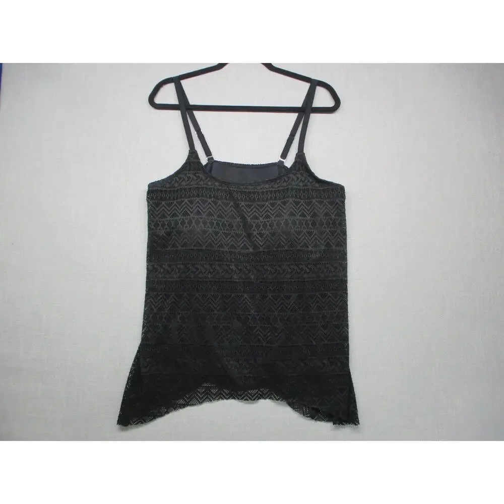 Black Patterned‎ Lace Sheer BOHO Asymmetrical Layered Swim Top Womens Size XXL